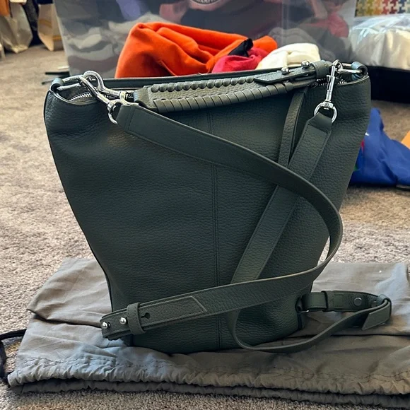 All Saints Sage Green Leather Backpack - Picture 4 of 7